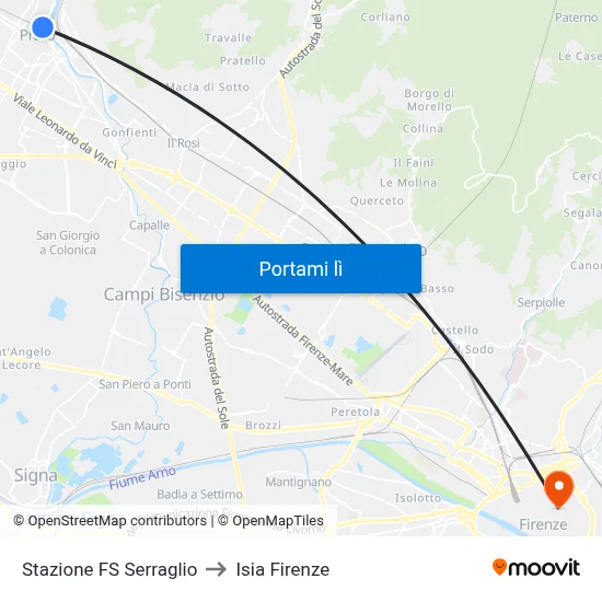 Stazione FS Serraglio to Isia Firenze map