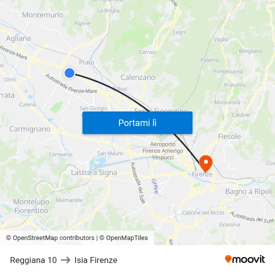 Reggiana 10 to Isia Firenze map