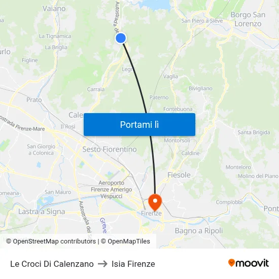 Le Croci Di Calenzano to Isia Firenze map