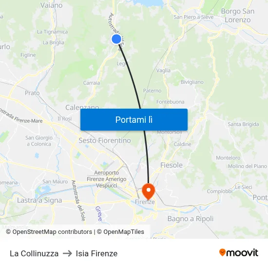 La Collinuzza to Isia Firenze map
