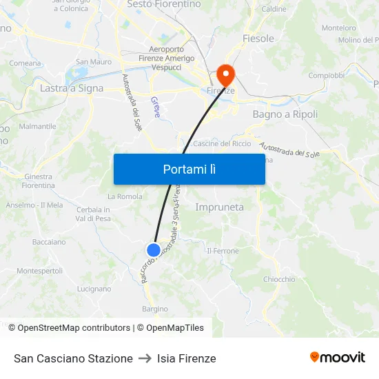 San Casciano Stazione to Isia Firenze map