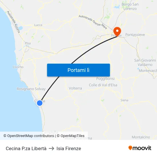 Cecina P.za Libertà to Isia Firenze map
