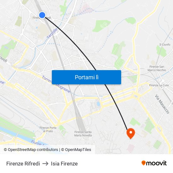 Firenze Rifredi to Isia Firenze map