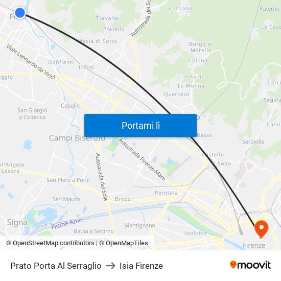 Prato Porta Al Serraglio to Isia Firenze map