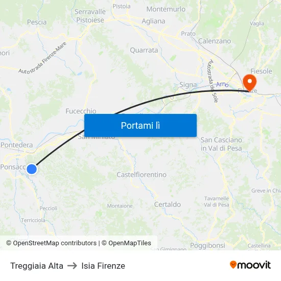 Treggiaia Alta to Isia Firenze map