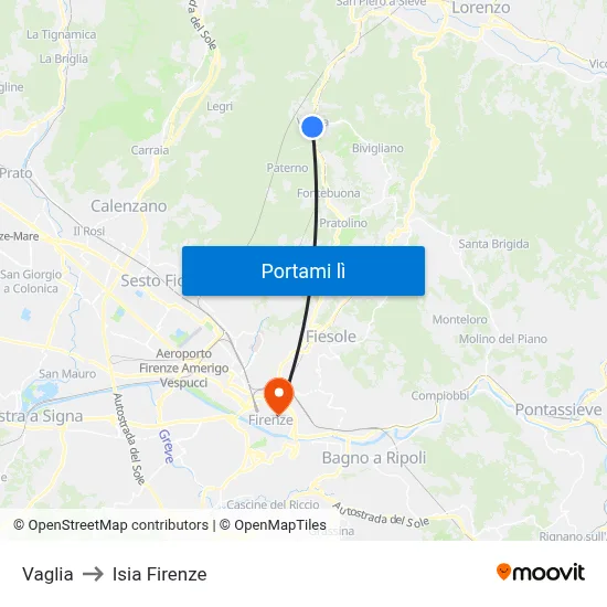 Vaglia to Isia Firenze map