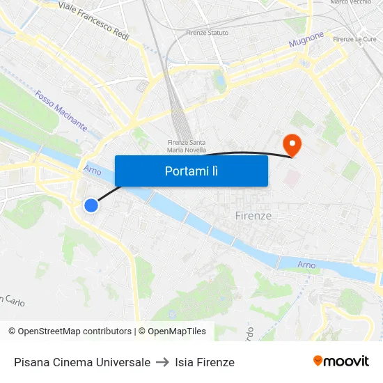Pisana Cinema Universale to Isia Firenze map