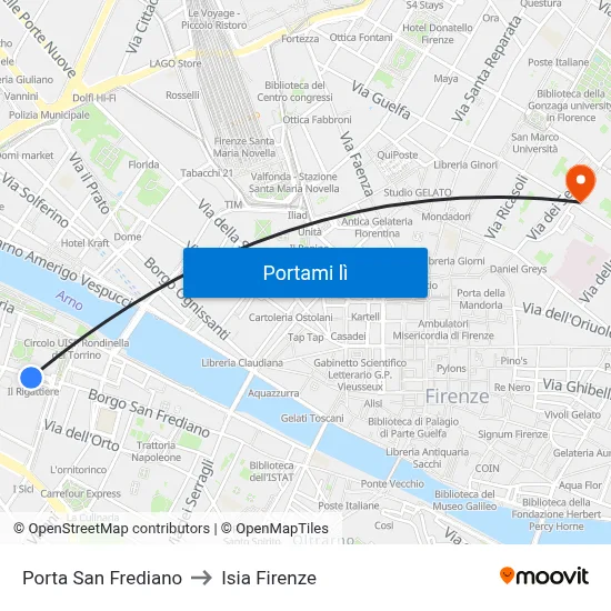Porta San Frediano to Isia Firenze map