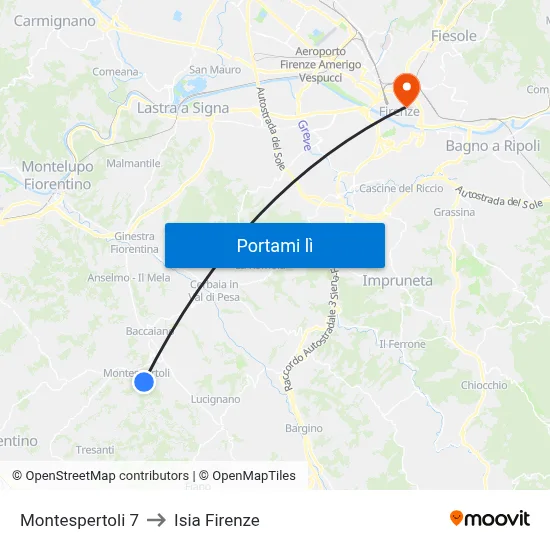 Montespertoli 7 to Isia Firenze map