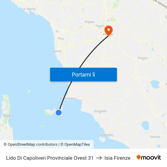 Lido Di Capoliveri Provinciale Ovest 31 to Isia Firenze map