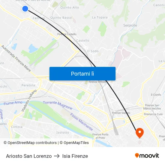 Ariosto San Lorenzo to Isia Firenze map