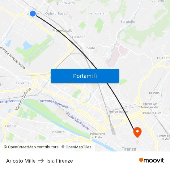Ariosto Mille to Isia Firenze map