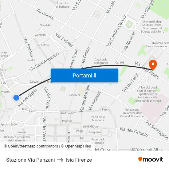 Stazione Via Panzani to Isia Firenze map