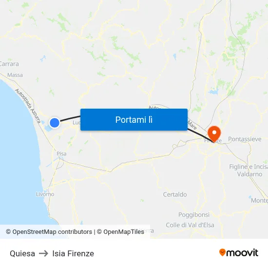 Quiesa to Isia Firenze map