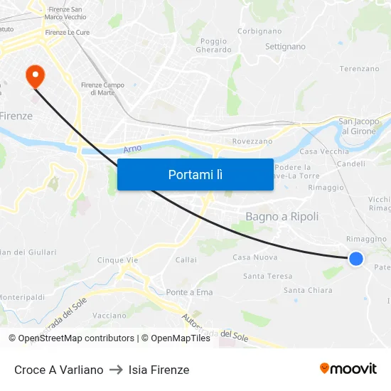 Croce A Varliano to Isia Firenze map