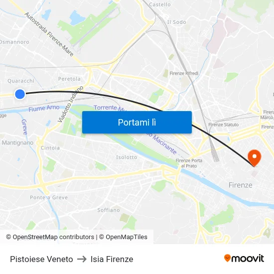 Pistoiese Veneto to Isia Firenze map