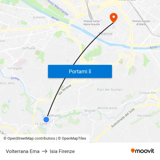 Volterrana Ema to Isia Firenze map