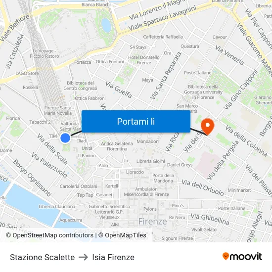 Stazione Scalette to Isia Firenze map