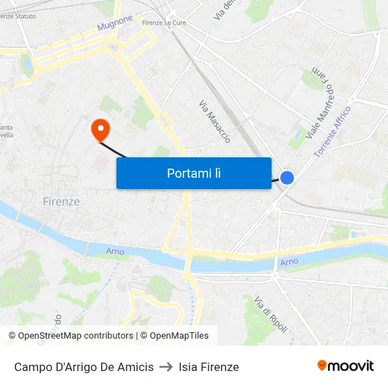 Campo D'Arrigo De Amicis to Isia Firenze map