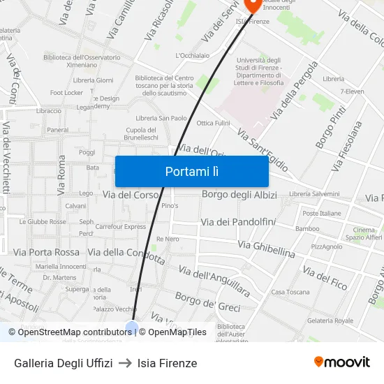 Galleria Degli Uffizi to Isia Firenze map