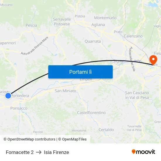 Fornacette 2 to Isia Firenze map