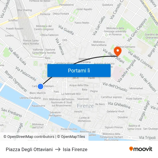 Piazza Degli Ottaviani to Isia Firenze map