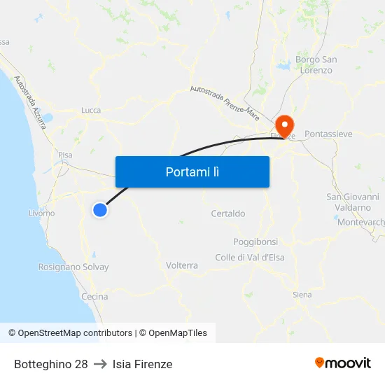 Botteghino 28 to Isia Firenze map