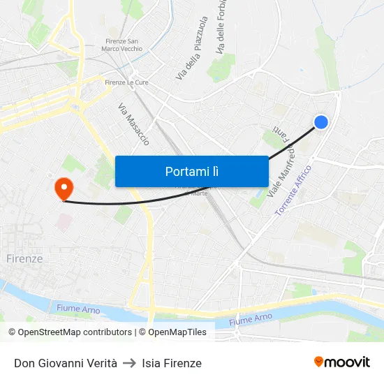 Don Giovanni Verità to Isia Firenze map