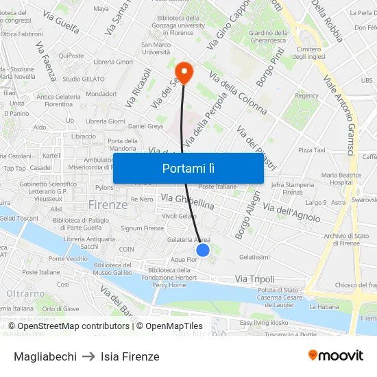 Magliabechi to Isia Firenze map