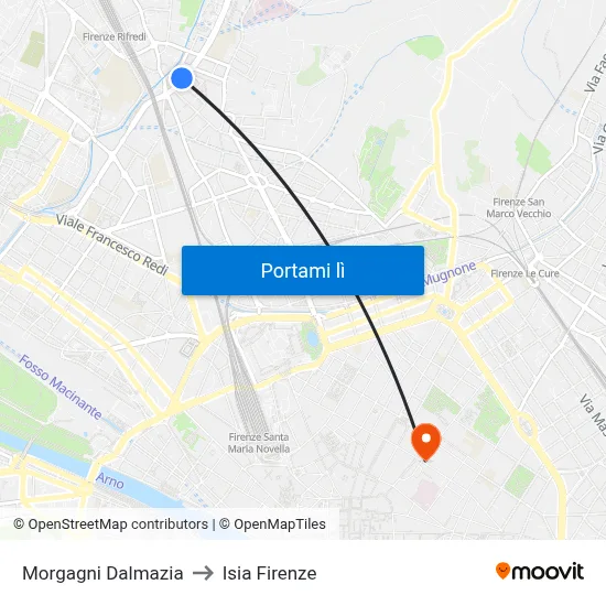Morgagni Dalmazia to Isia Firenze map