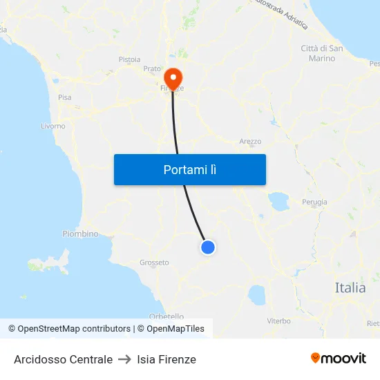 Arcidosso Centrale to Isia Firenze map
