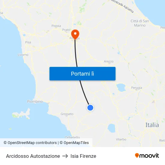 Arcidosso Autostazione to Isia Firenze map