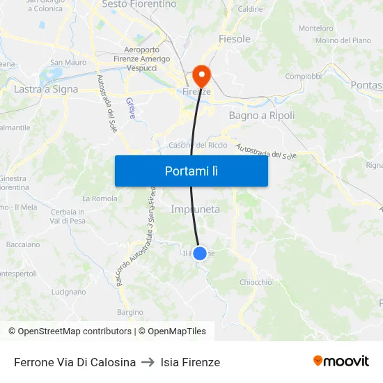 Ferrone Via Di Calosina to Isia Firenze map