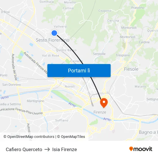 Cafiero Querceto to Isia Firenze map