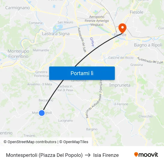 Montespertoli (Piazza Del Popolo) to Isia Firenze map