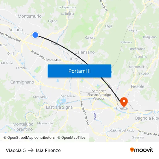 Viaccia 5 to Isia Firenze map