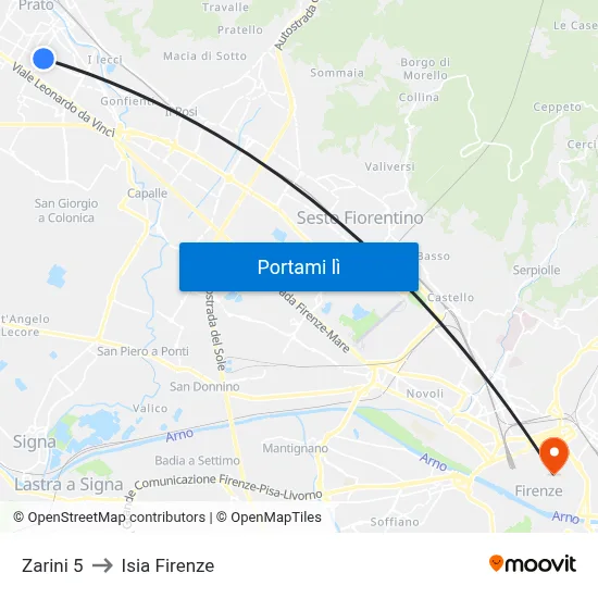 Zarini 5 to Isia Firenze map