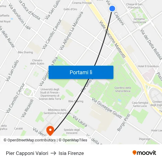 Pier Capponi Valori to Isia Firenze map