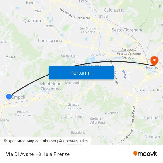 Via Di Avane to Isia Firenze map