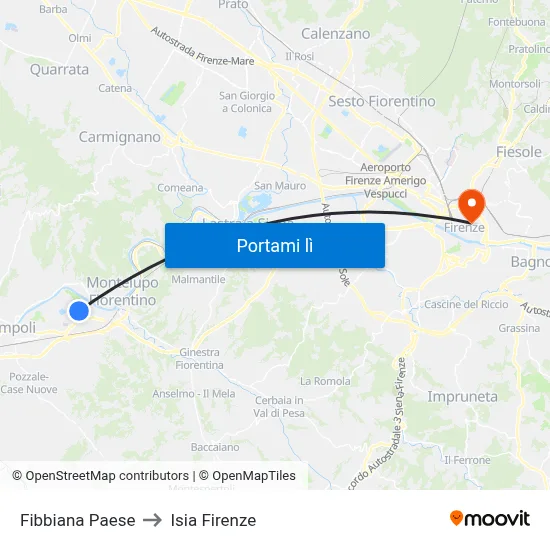 Fibbiana Paese to Isia Firenze map