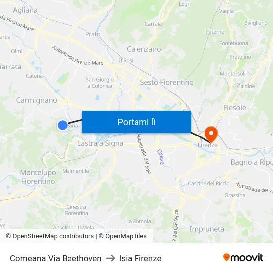 Comeana Via Beethoven to Isia Firenze map