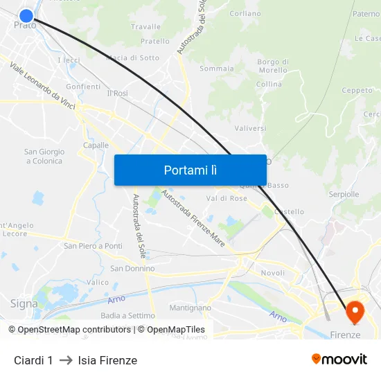 Ciardi 1 to Isia Firenze map