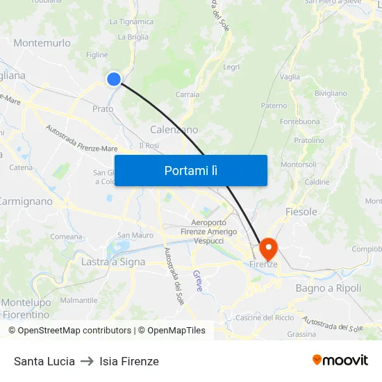Santa Lucia to Isia Firenze map