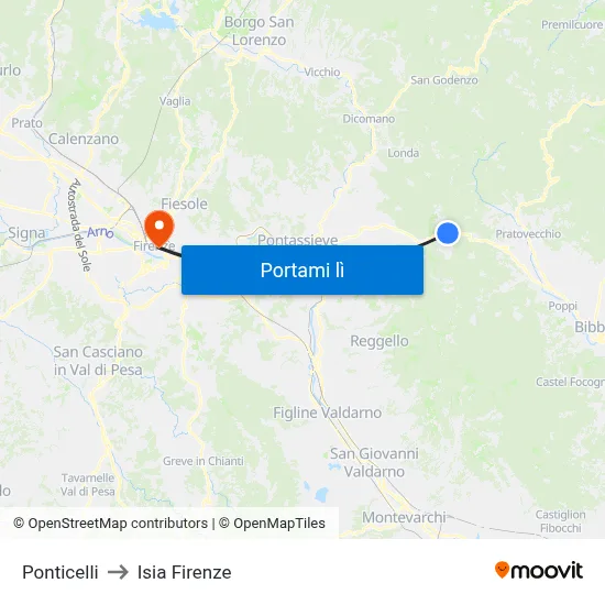 Ponticelli to Isia Firenze map