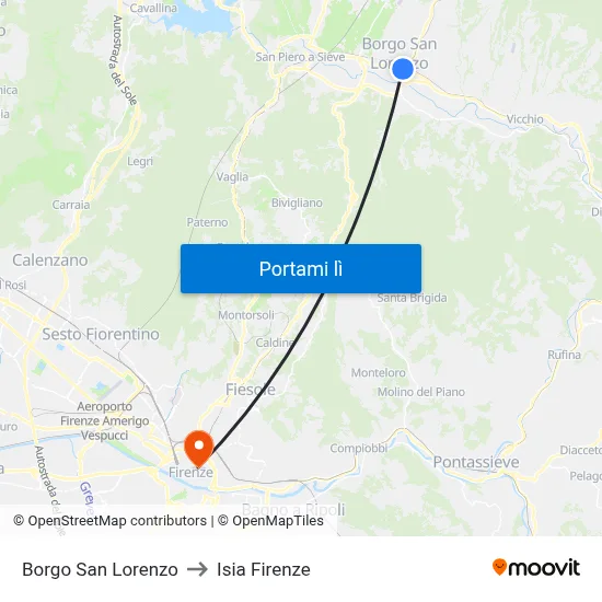 Borgo San Lorenzo to Isia Firenze map