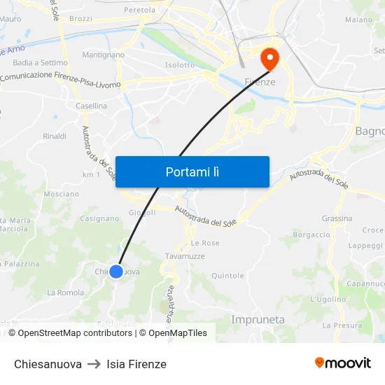 Chiesanuova to Isia Firenze map