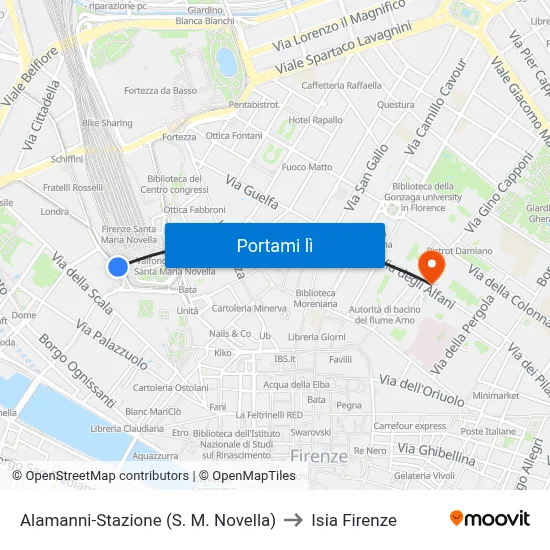 Alamanni-Stazione (S. M. Novella) to Isia Firenze map