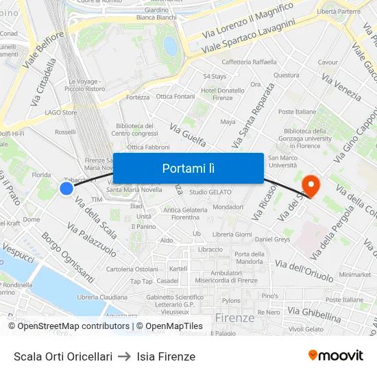 Scala Orti Oricellari to Isia Firenze map