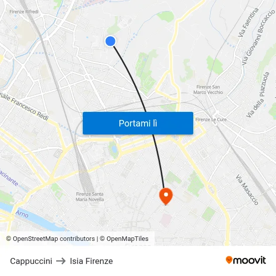 Cappuccini to Isia Firenze map