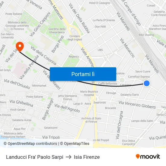 Landucci Fra' Paolo Sarpi to Isia Firenze map